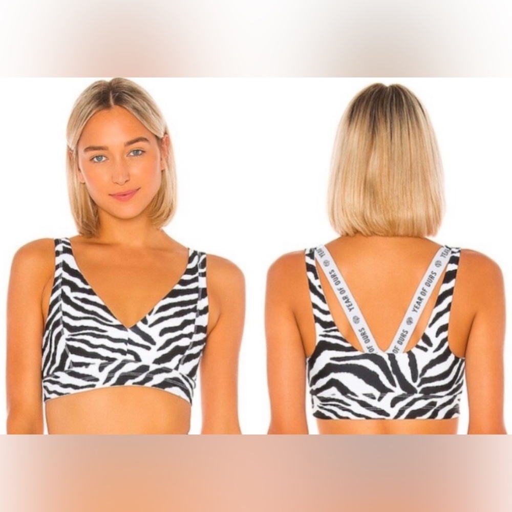 Year of Ours Black and White Animal Print Zebra Sports Bra